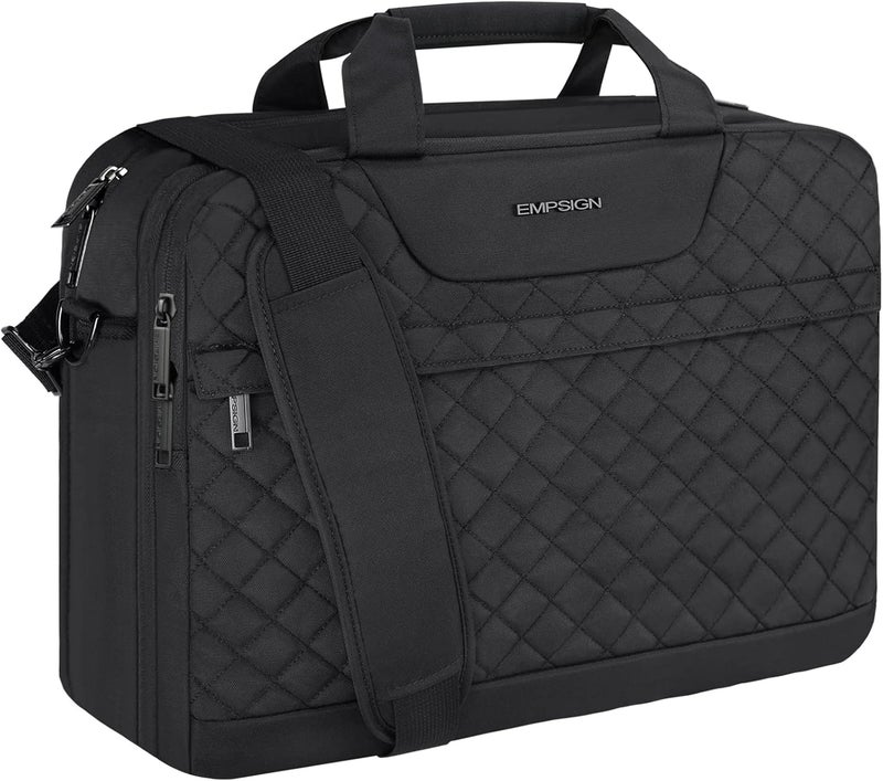 EMPSIGN 17.3 Inch Laptop Bag, Large Capacity Expandable Travel Briefcase for Women & Men Business Office, Water-Repellent Laptop Case Computer Bag with RFID Pockets, Black - Image 1